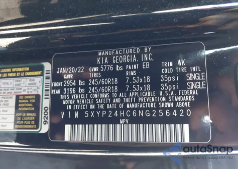 2022 Kia Telluride Lx z USA, uszkodzony, nr VIN 5XYP24HC6NG256420